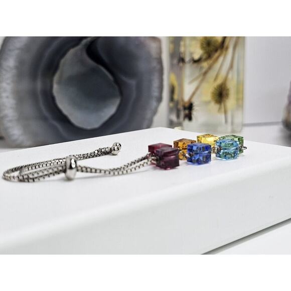 925 Sterling Silver Multi-colored Glass - Adjustable Bracelet - Picture 1 of 8